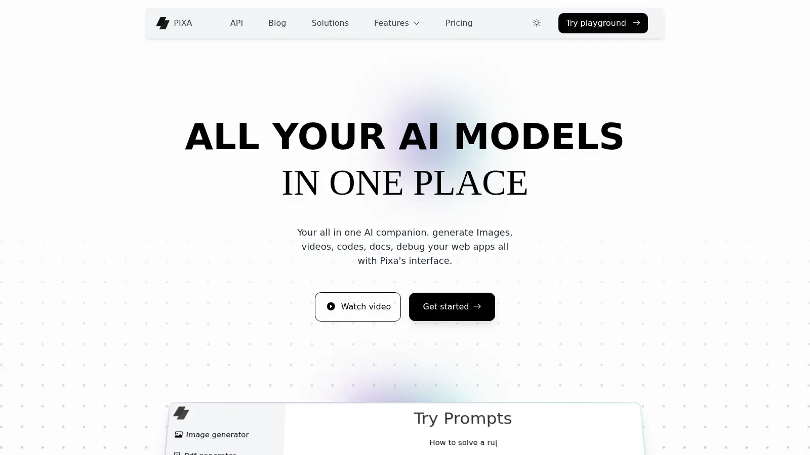 Pixa Ai Landing Page screenshot