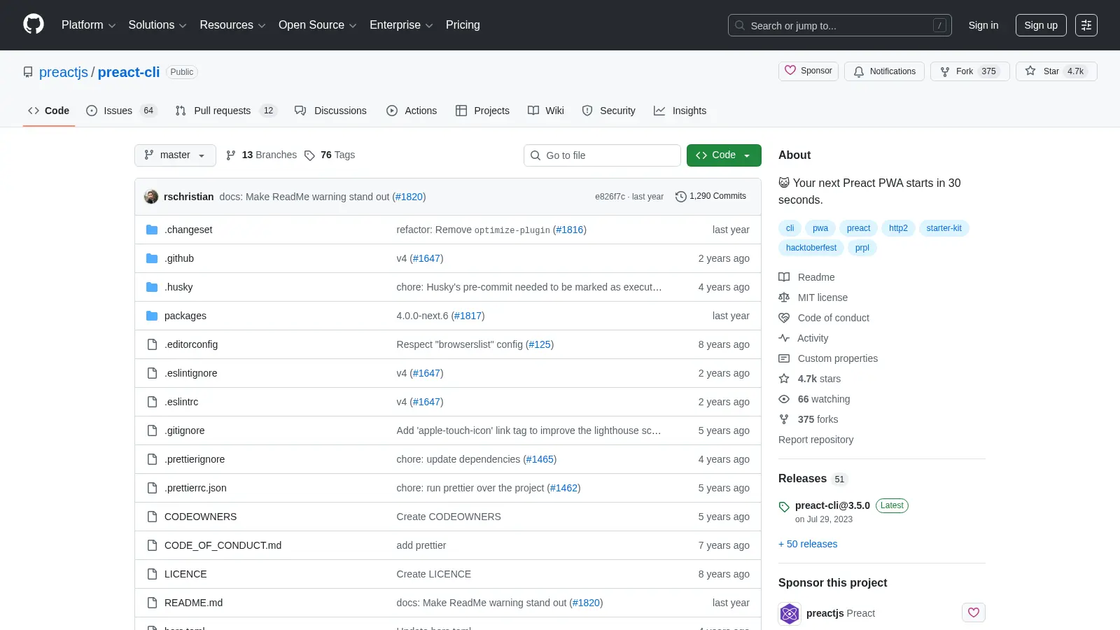 Preact Cli screenshot