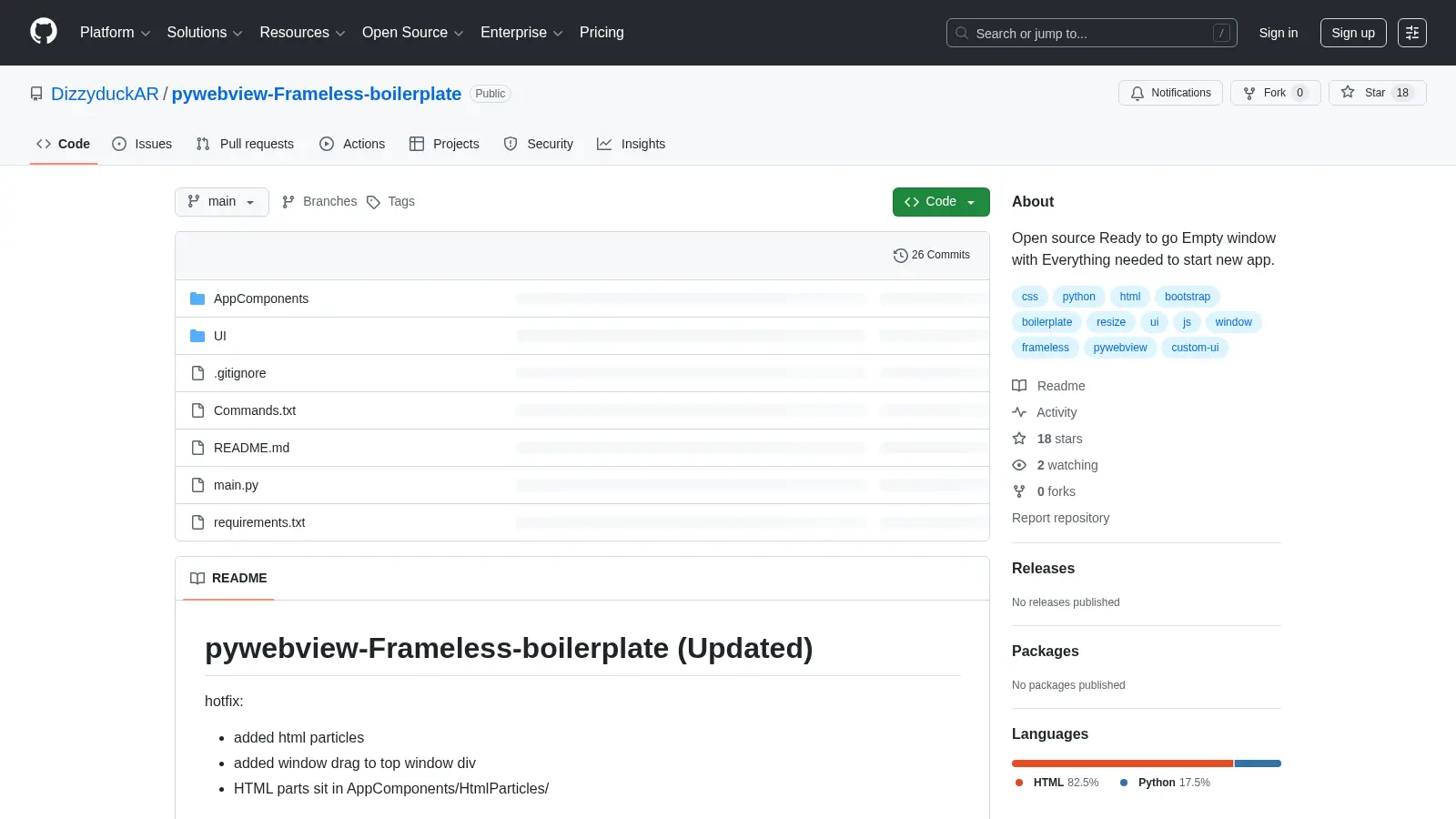 Pywebview Frameless Boilerplate screenshot