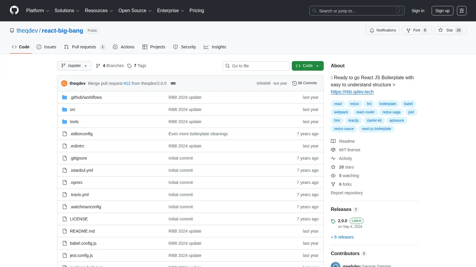 React Big Bang screenshot