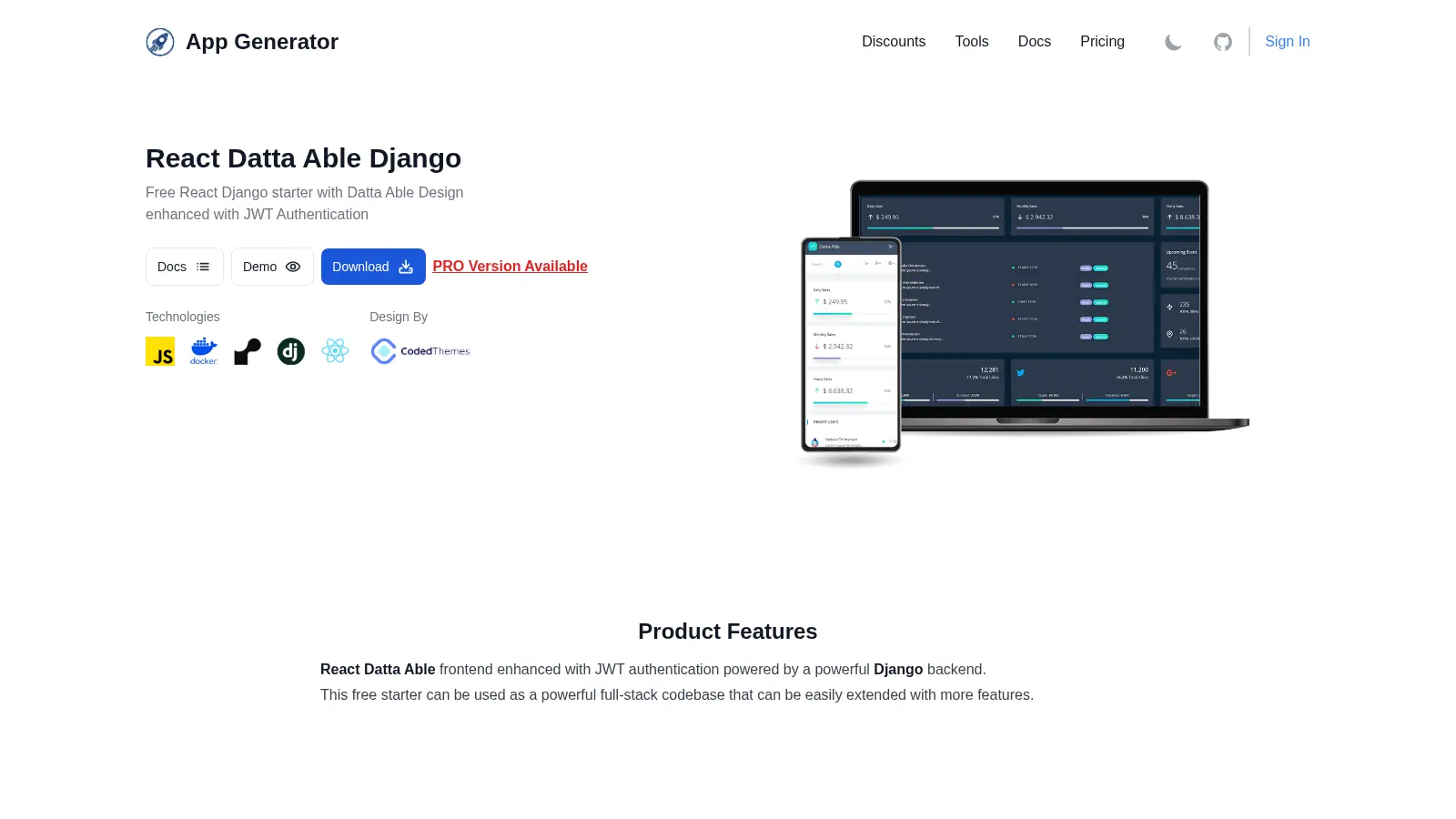 React Datta Able Django screenshot