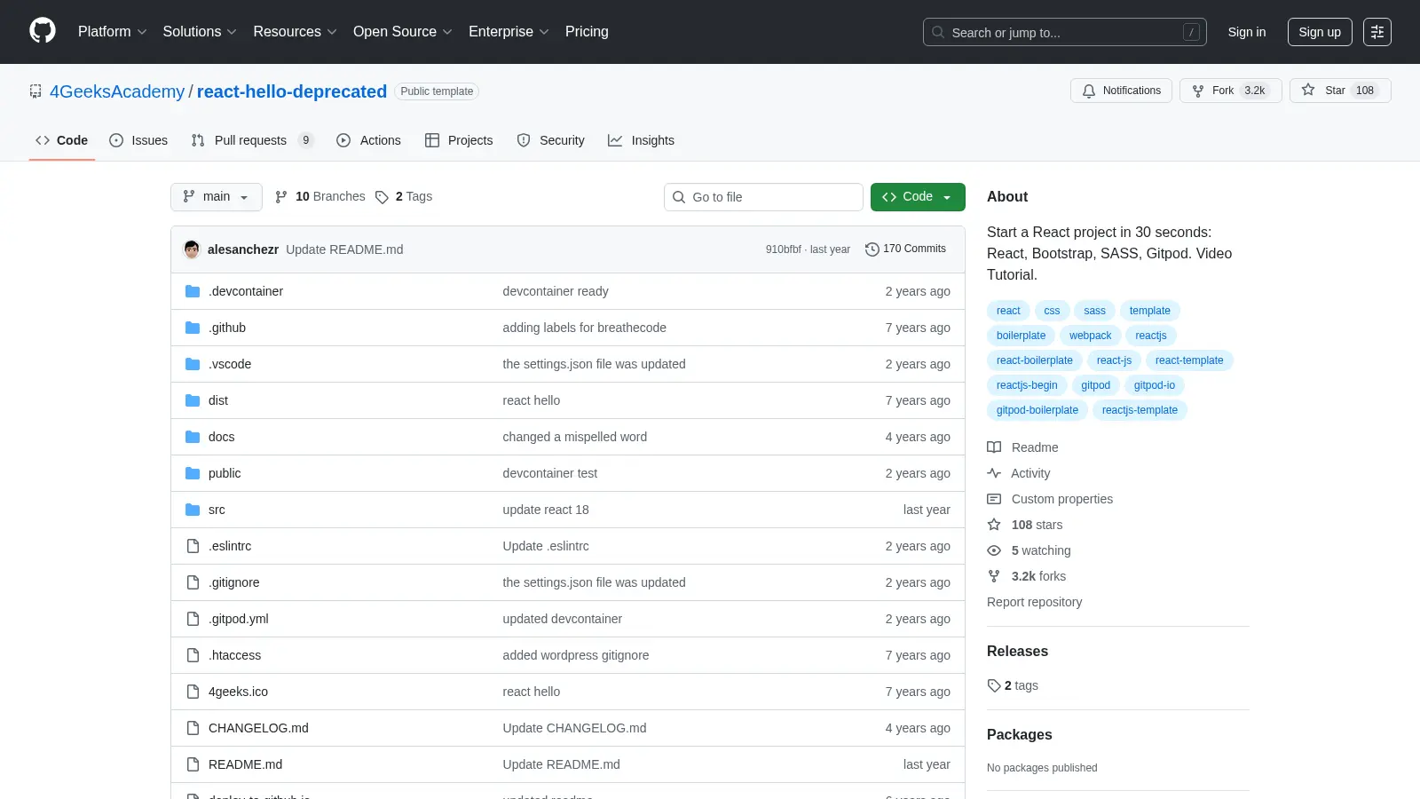 React Hello Deprecated screenshot