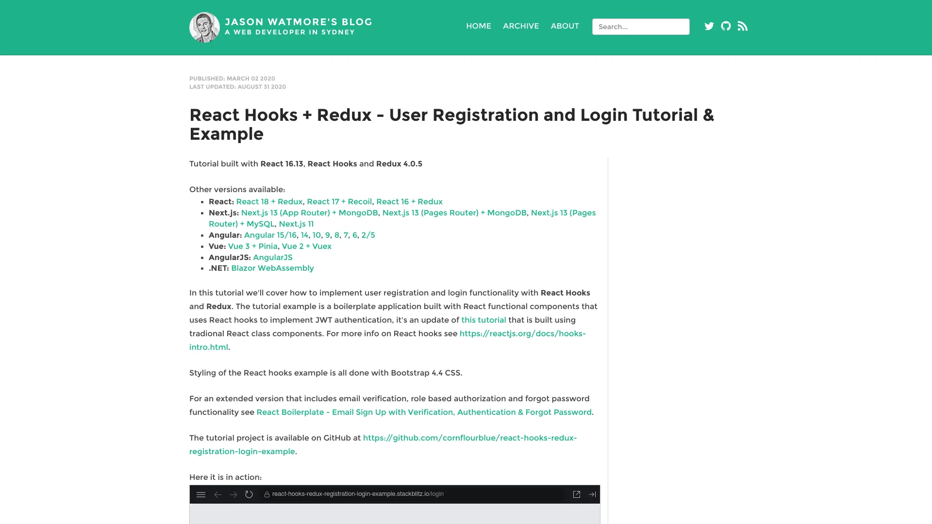 React Hooks Redux Registration Login Example screenshot