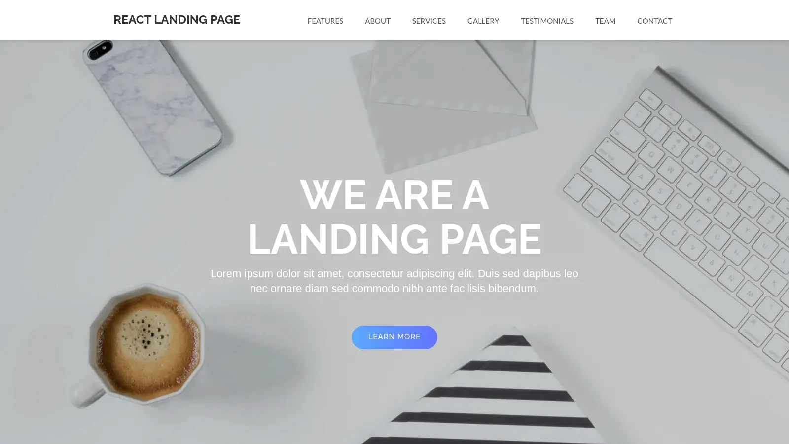 React Landing Page Template screenshot