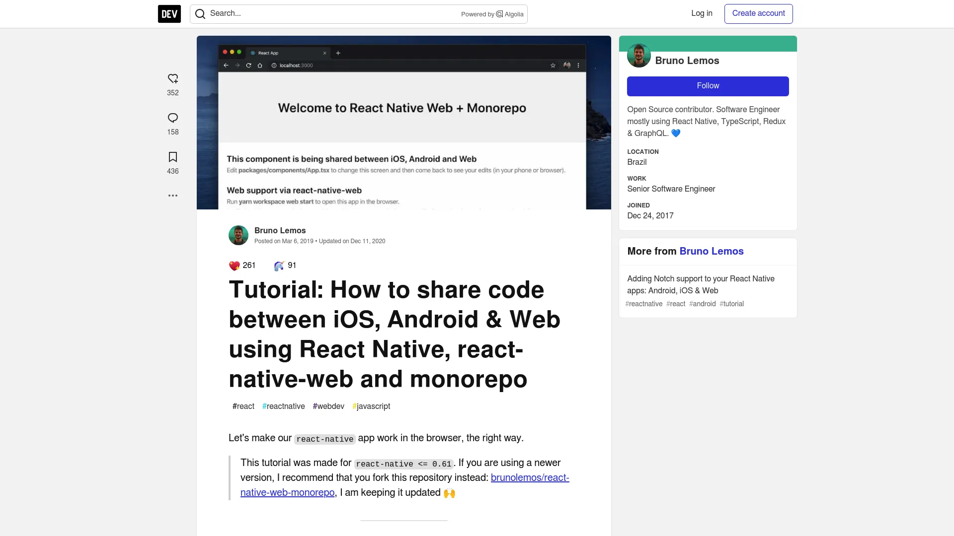 React Native Web Monorepo screenshot