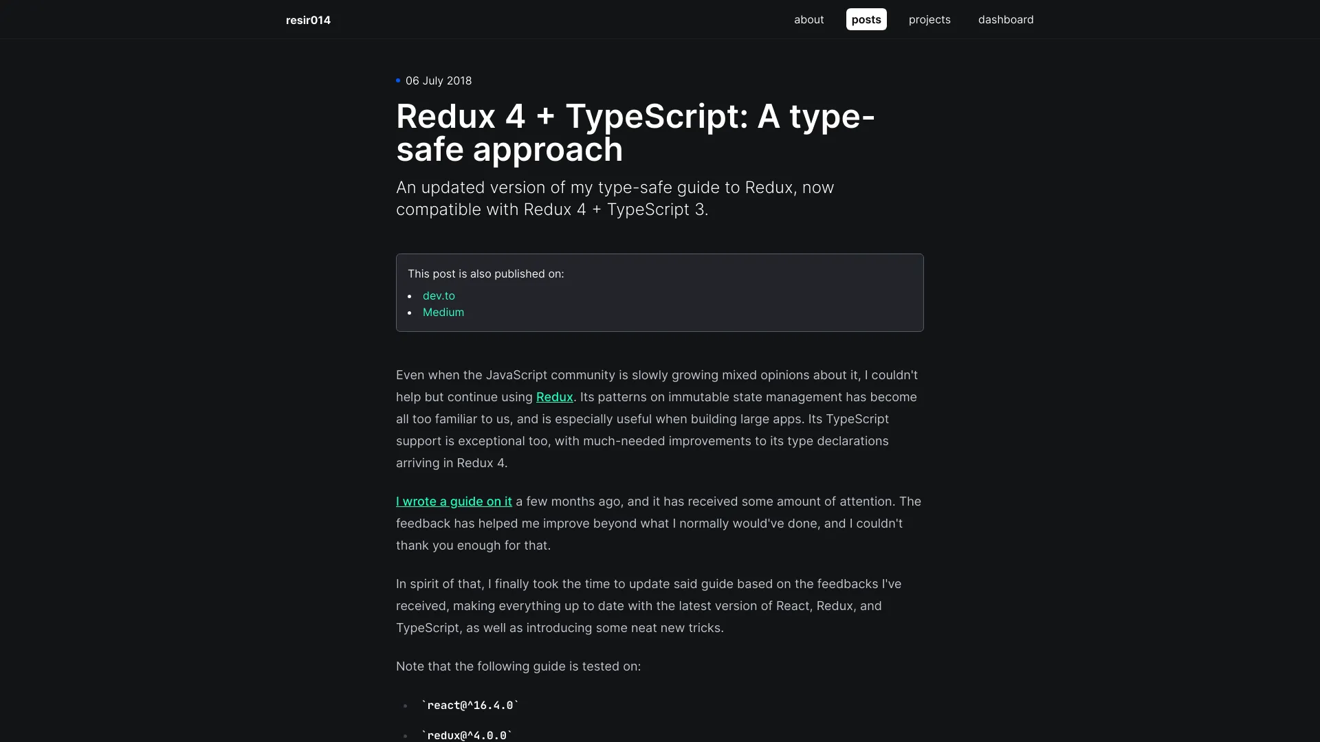 React Redux Typescript Example screenshot