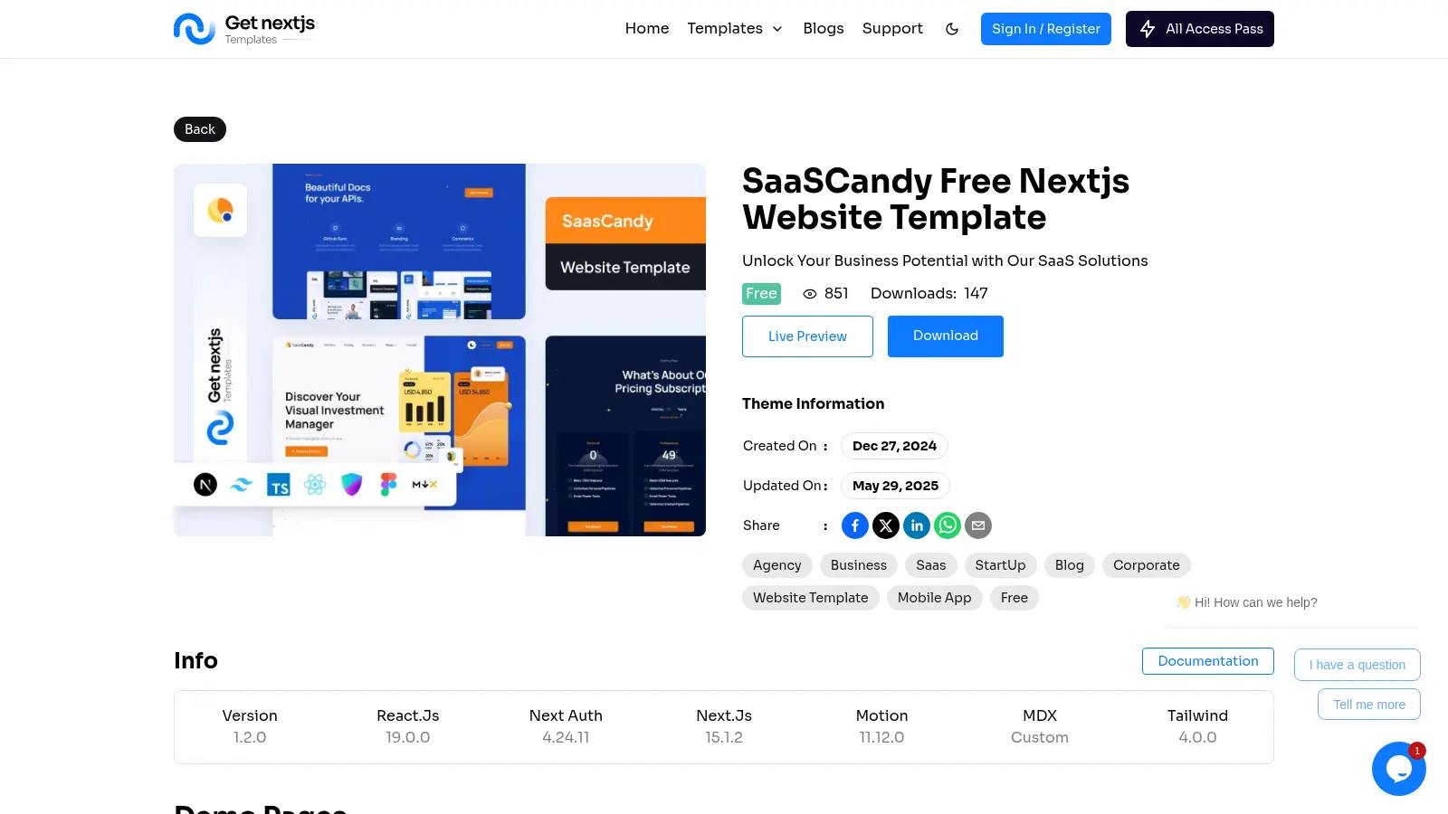 SaaSCandy Free Nextjs Website Template screenshot