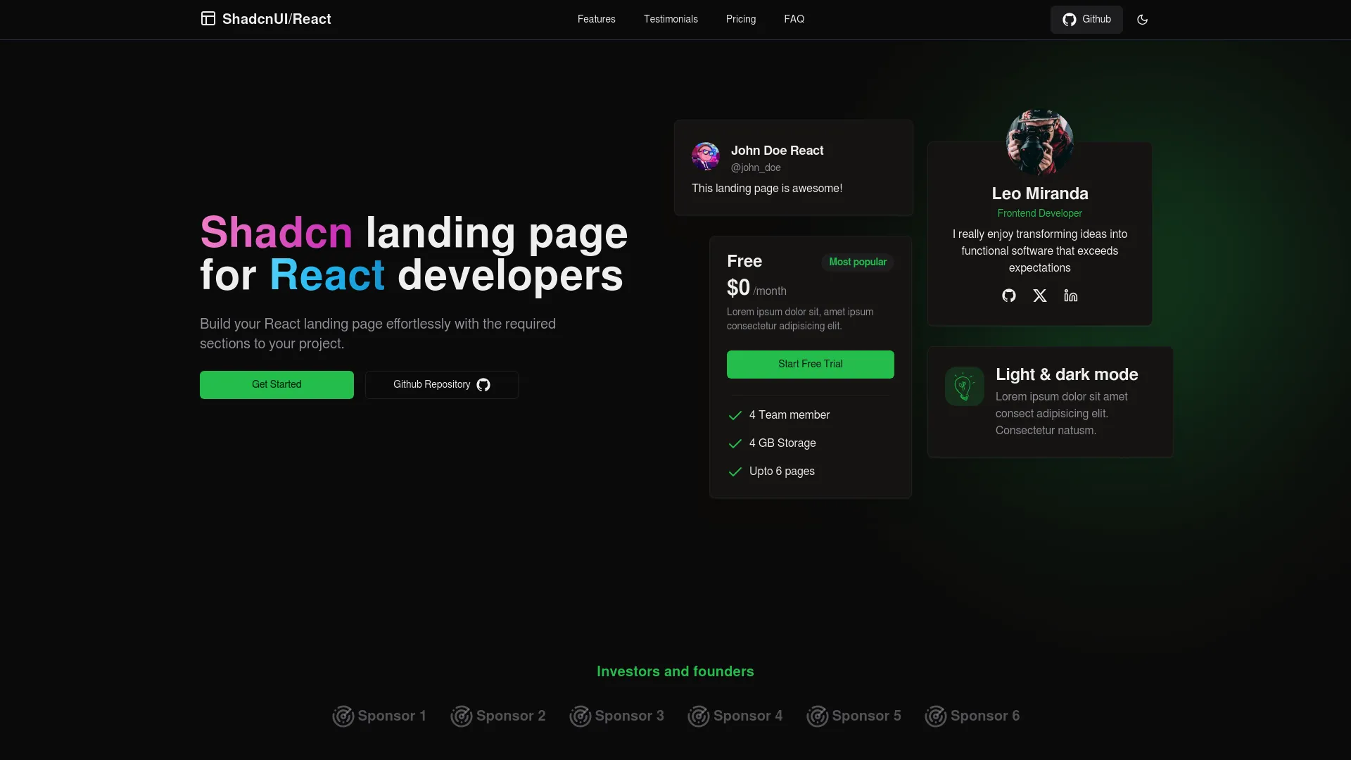Shadcn Landing Page screenshot