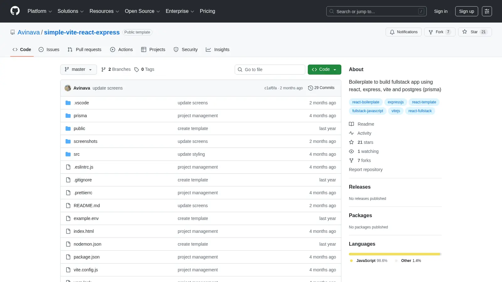 Simple Vite React Express screenshot