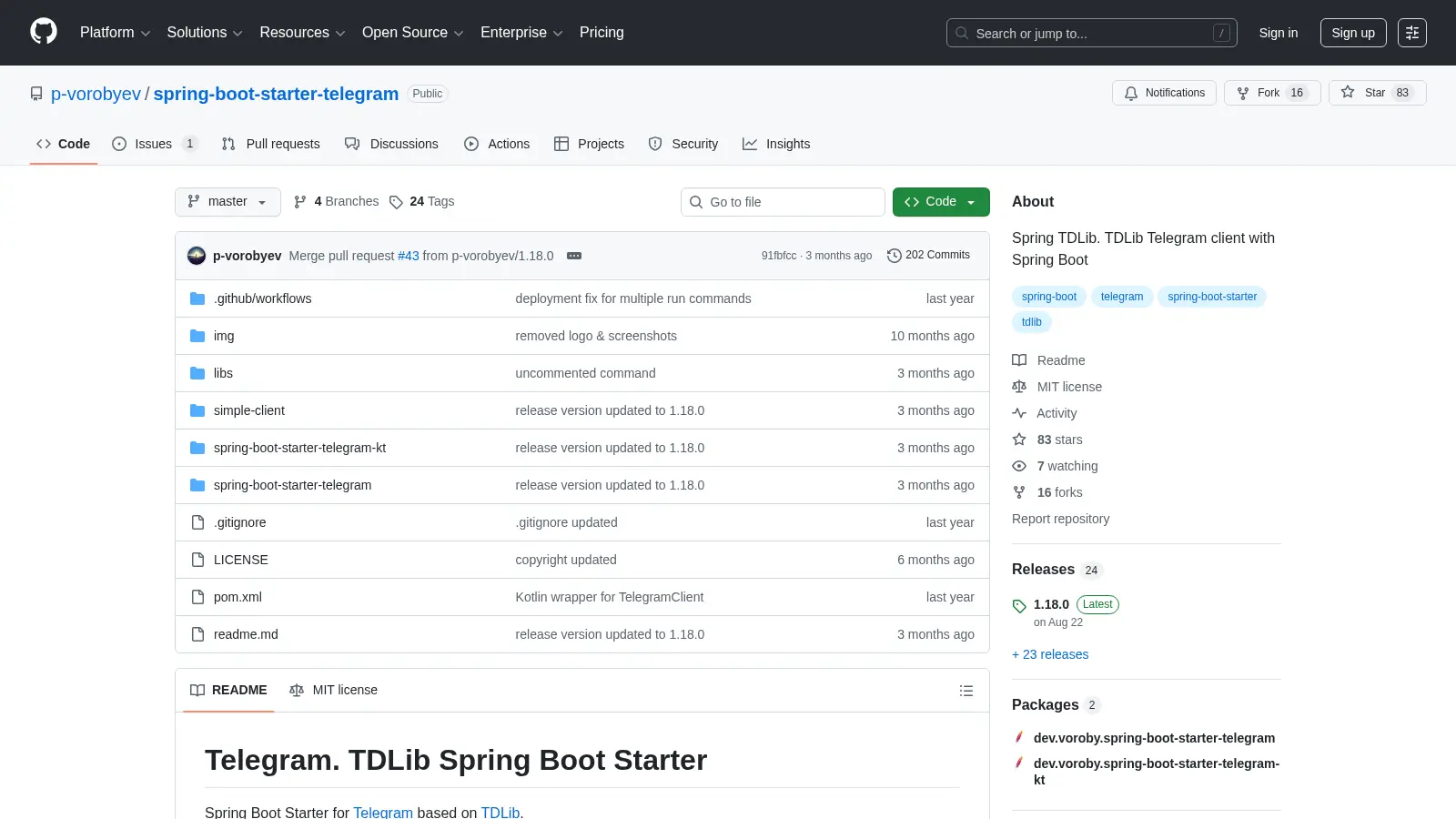 Spring Boot Starter Telegram screenshot