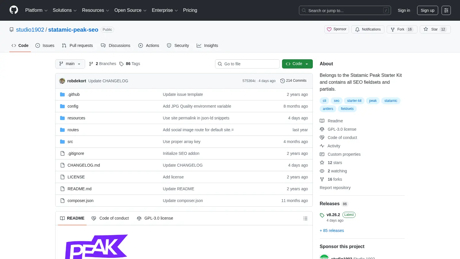 Statamic Peak Seo screenshot