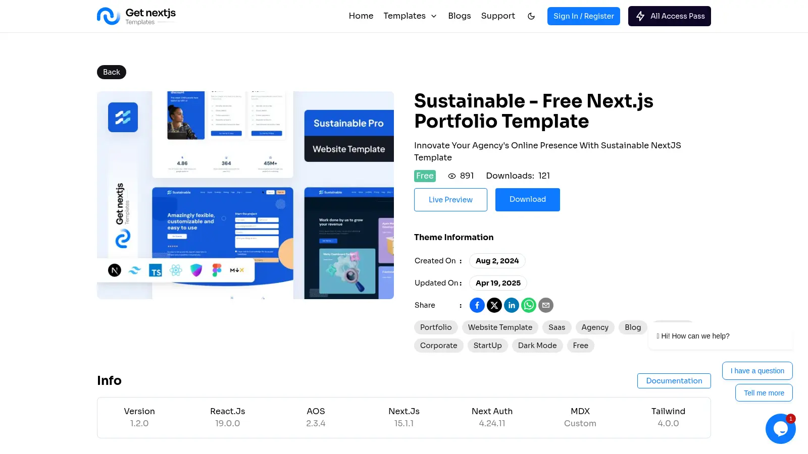 Sustainable - Free Next.js Portfolio Template screenshot