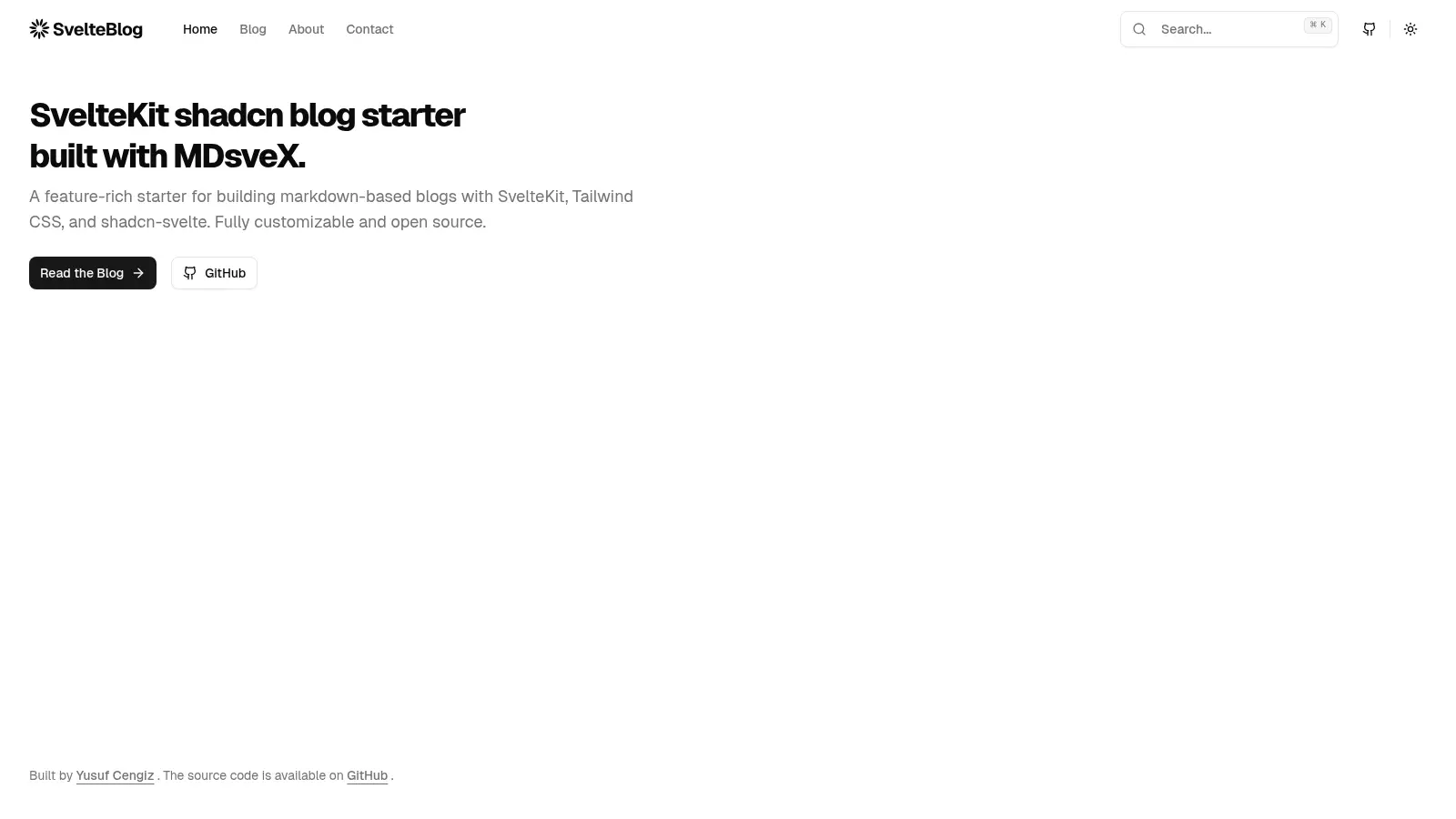 Sveltekit Shadcn Blog Starter screenshot