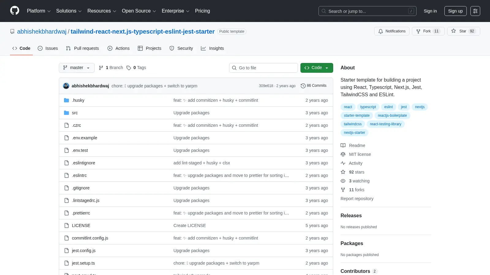 Tailwind React Next Js Typescript Eslint Jest Starter screenshot