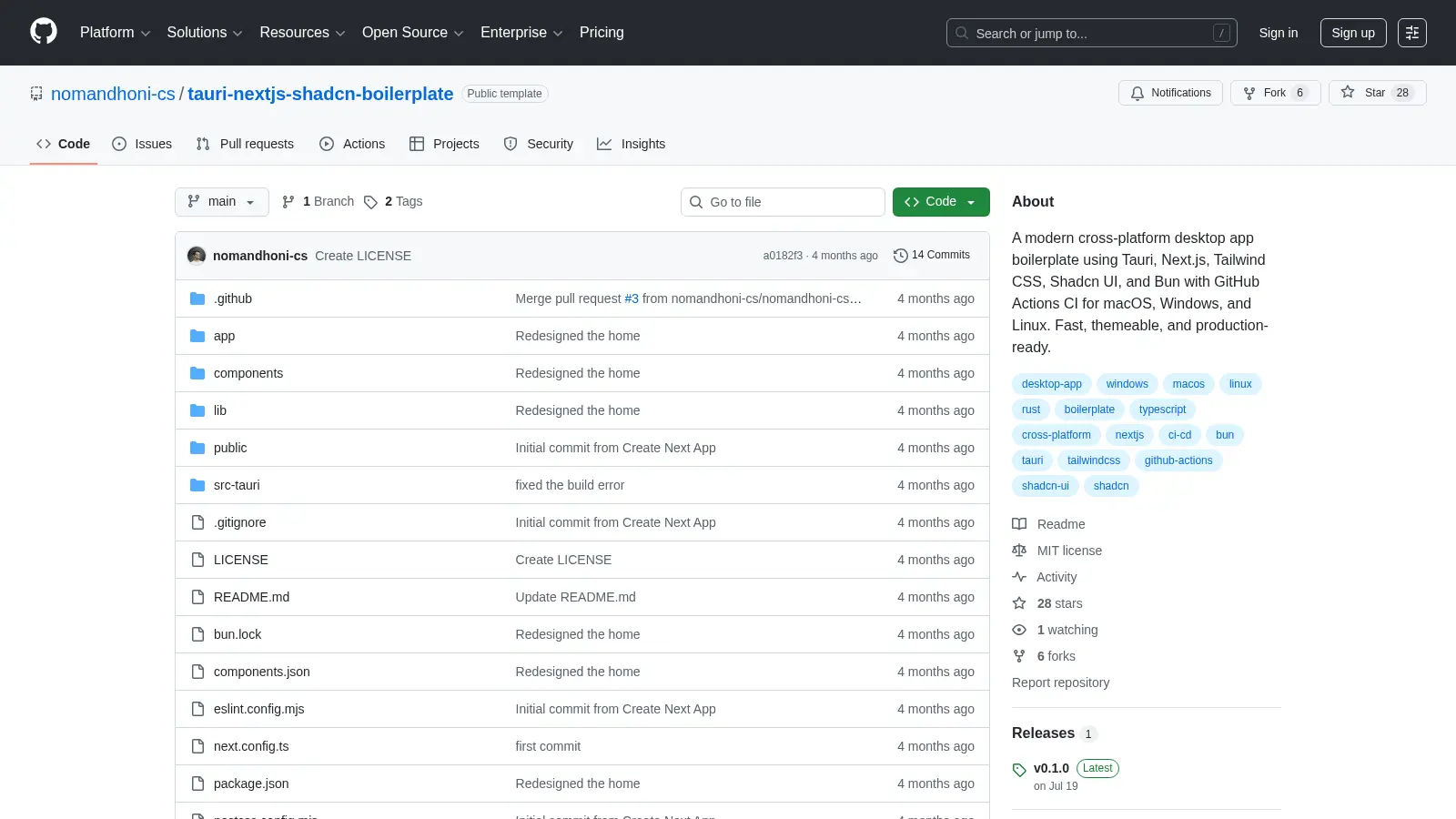 Tauri Nextjs Shadcn Boilerplate screenshot