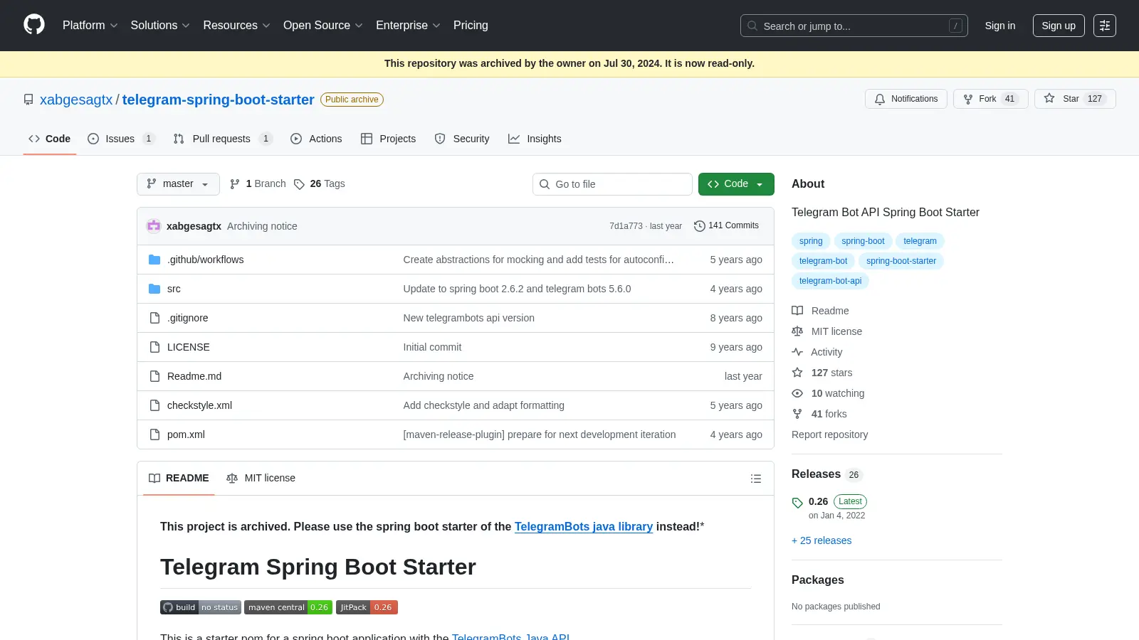 Telegram Spring Boot Starter screenshot