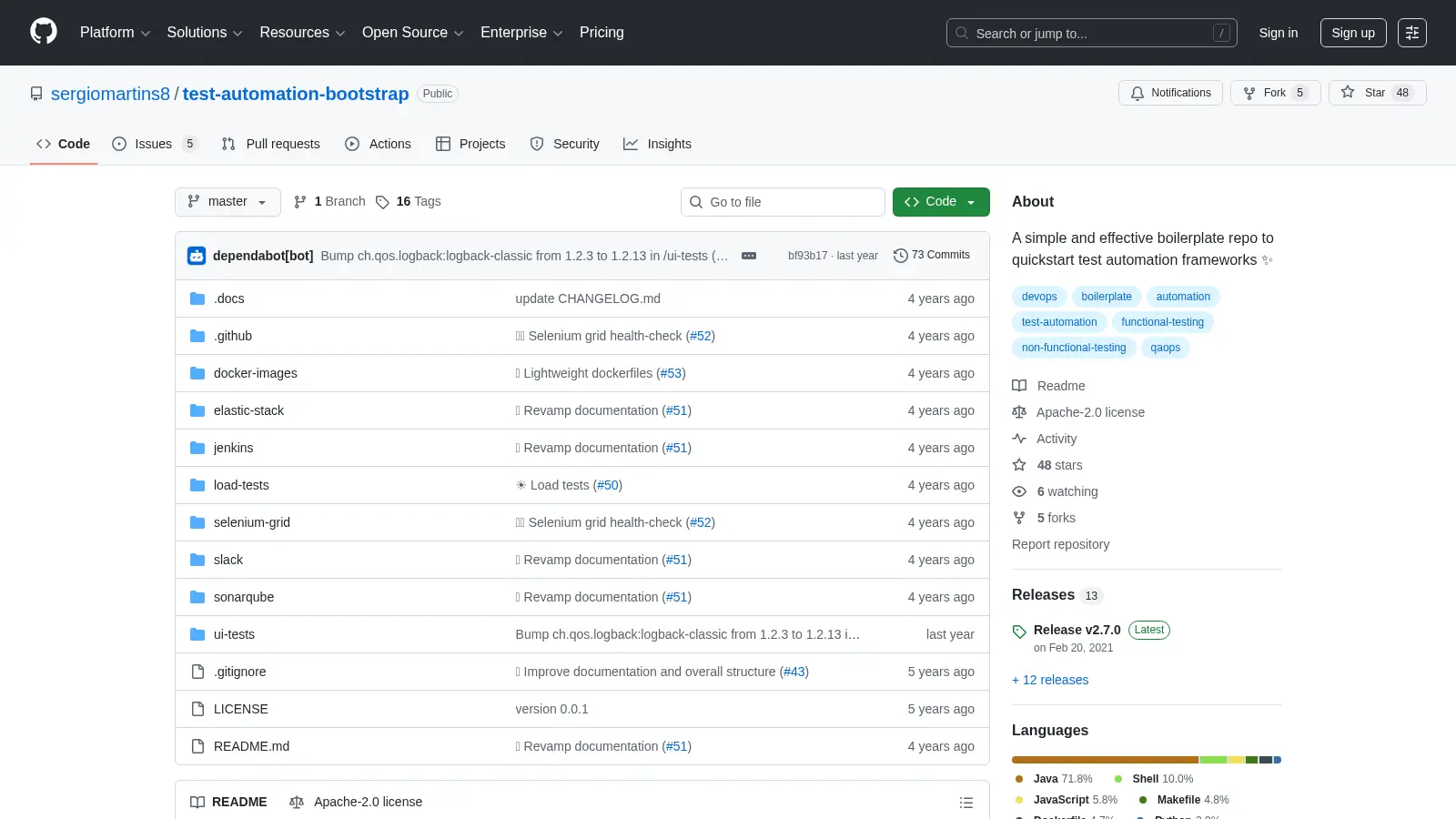 Test Automation Bootstrap screenshot
