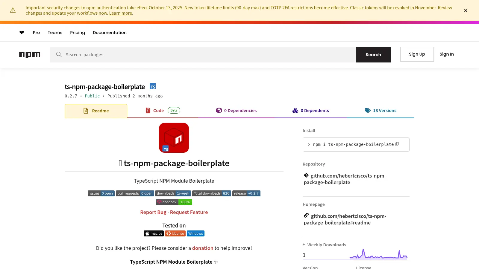 Ts Npm Package Boilerplate screenshot