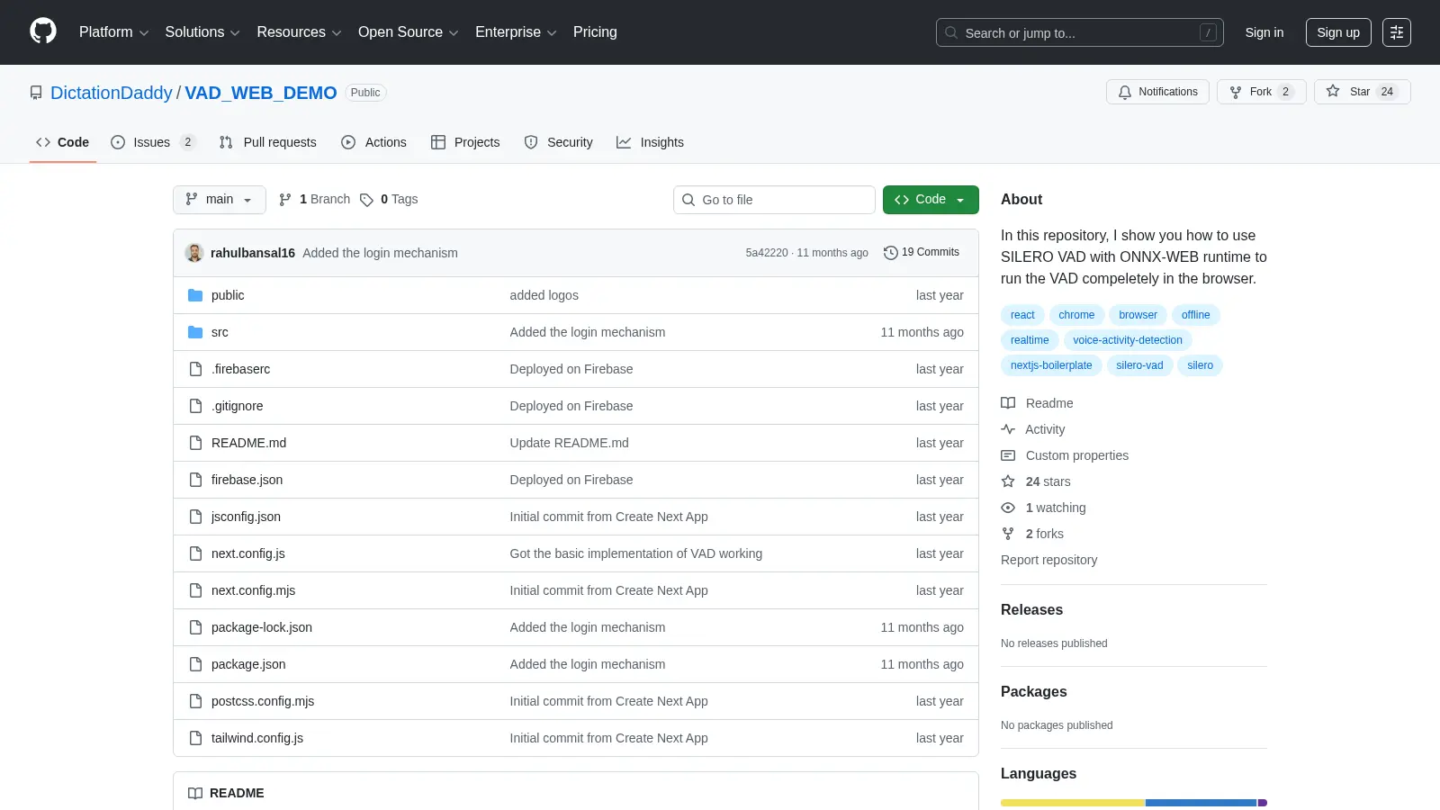 Vad Web Demo screenshot