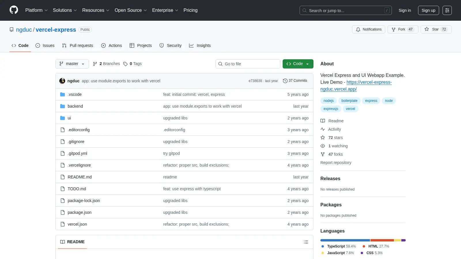 Vercel Express screenshot