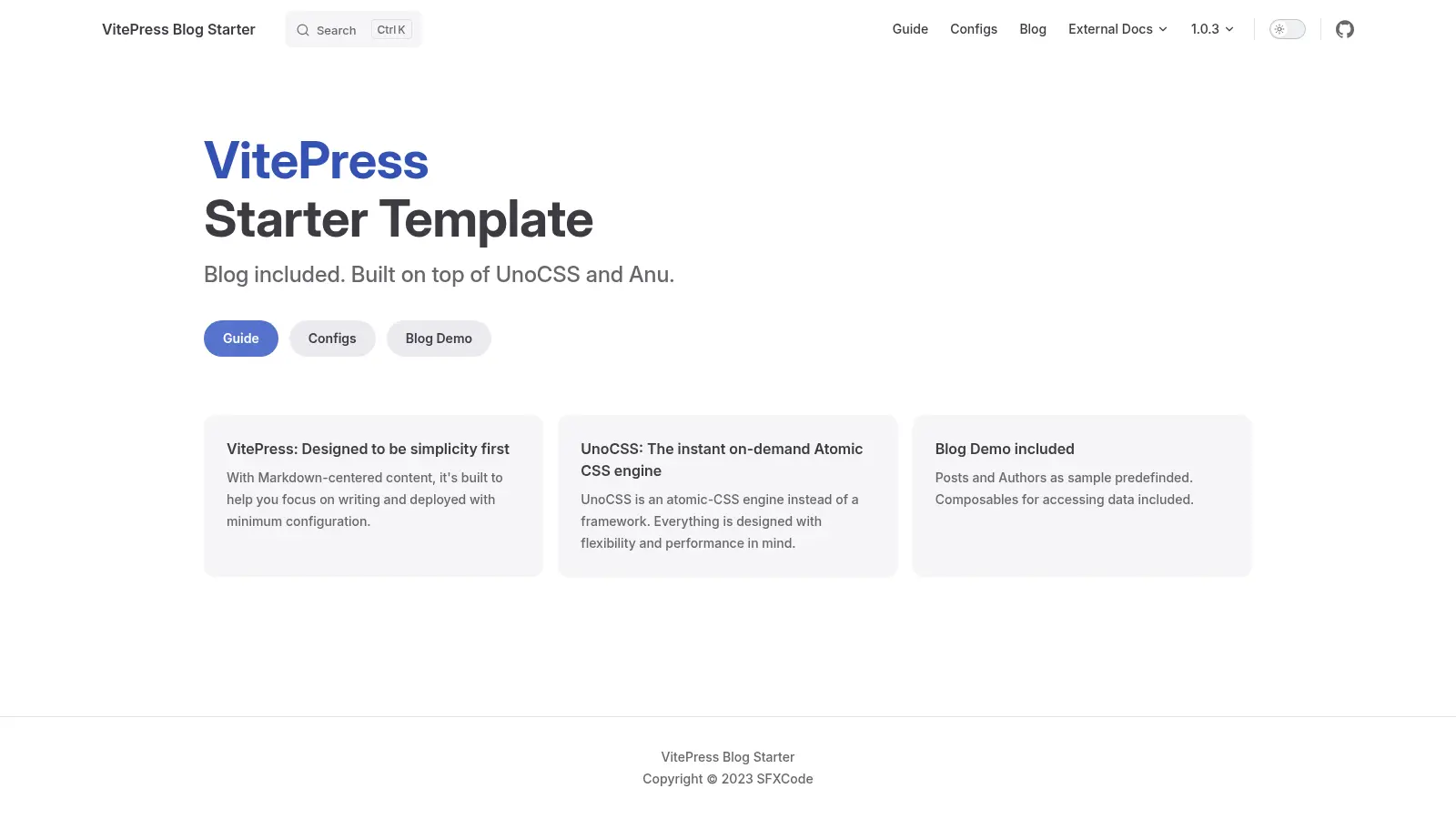Vitepress Blog Starter screenshot