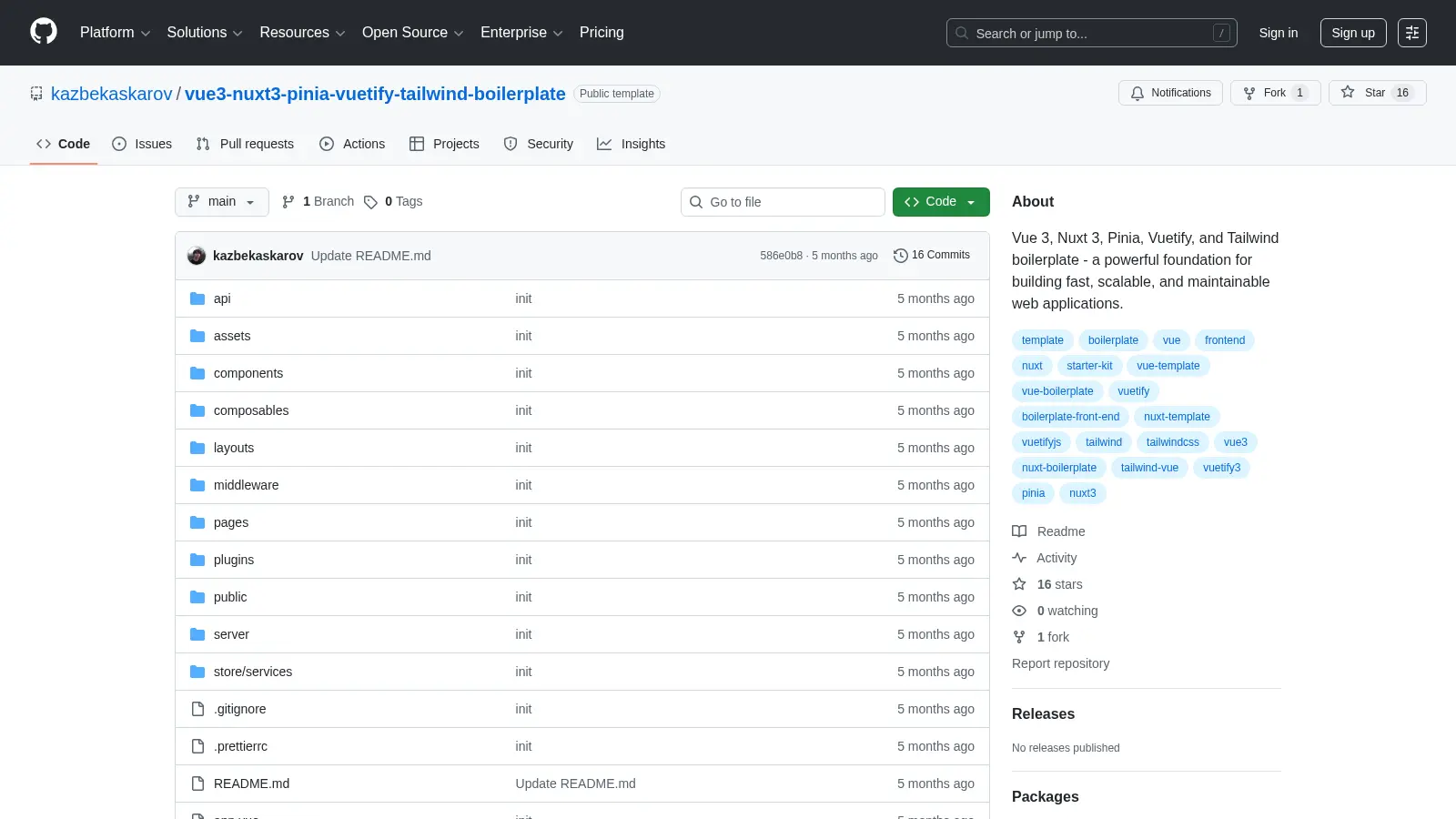 Vue3 Nuxt3 Pinia Vuetify Tailwind Boilerplate screenshot