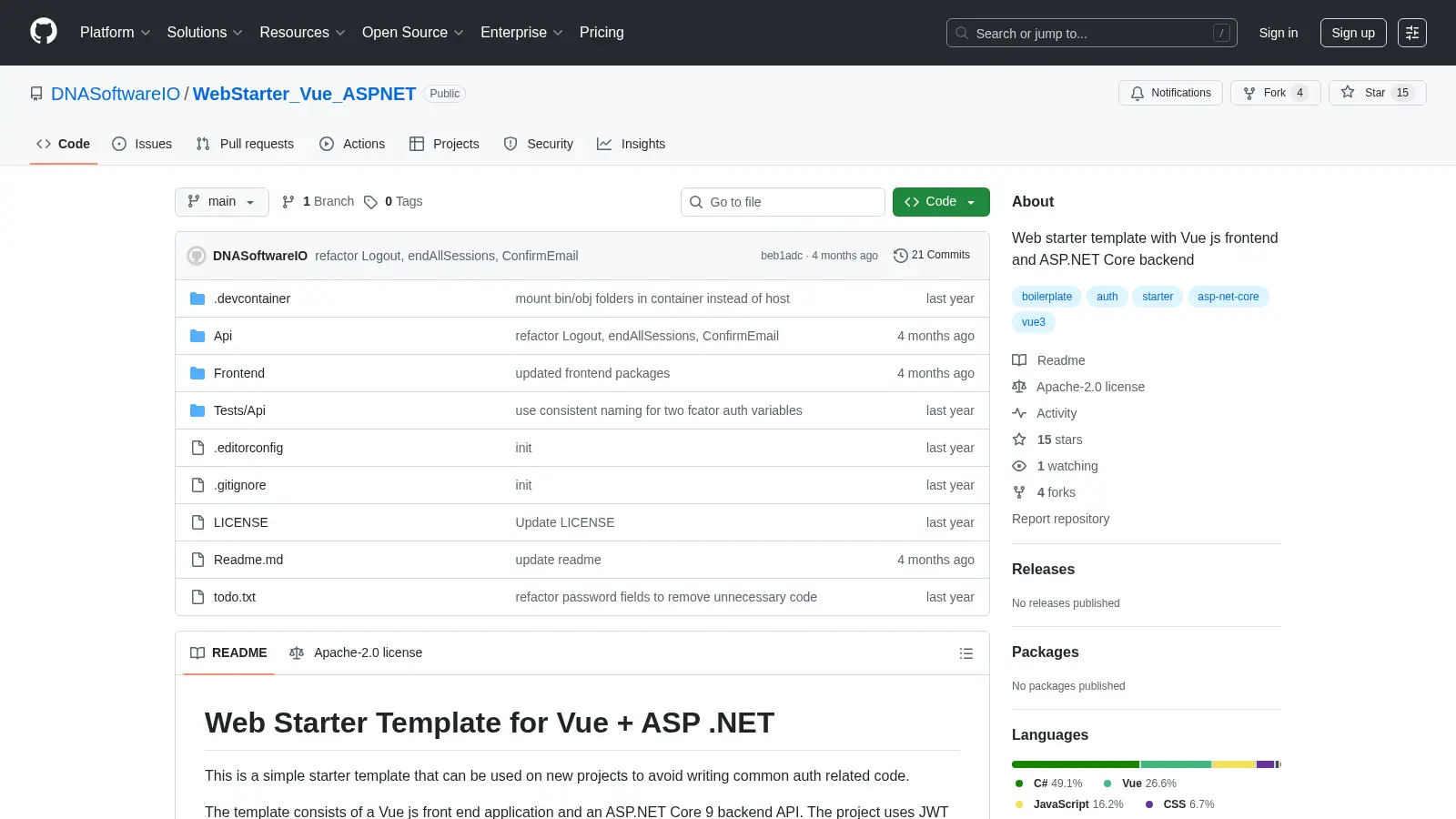 Webstarter Vue Aspnet screenshot